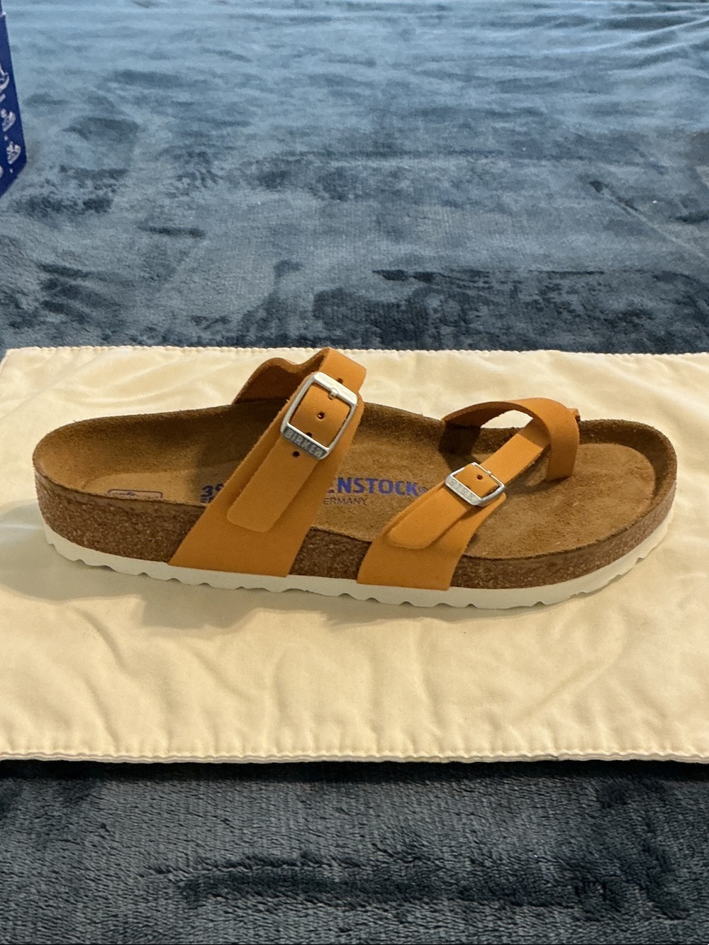 Birkenstock Two-Strap Sandal in Tan with White Sole